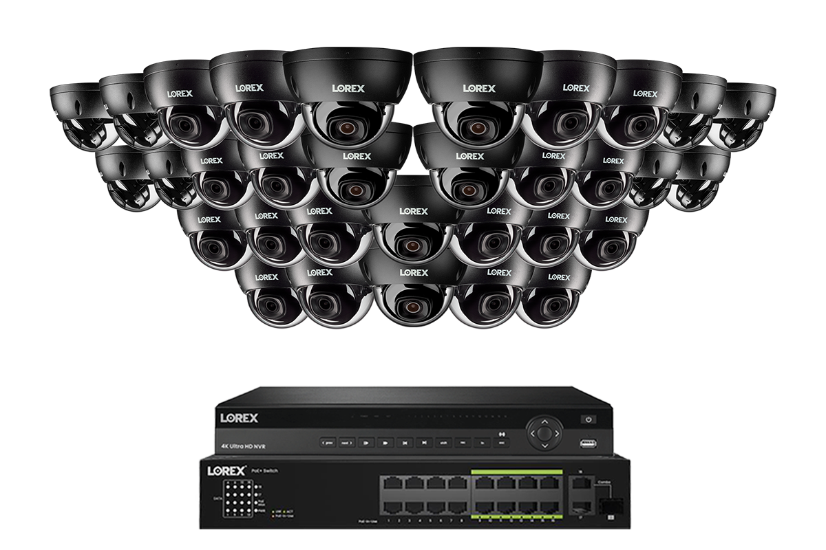 Lorex Pro Series 4K 32 Camera Capable 8TB Wired NVR System with 8MP (4K) A10 IP Dome Cameras - Black 24
