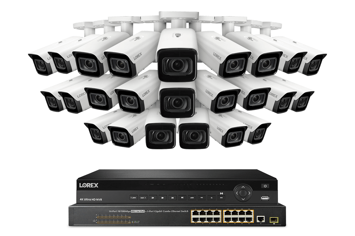 Lorex 4K (32 Camera Capable) 8TB Wired NVR System with Nocturnal 4 Smart IP Bullet Cameras Featuring Motorized Varifocal Lens, Vandal Resistant and 30FPS Recording