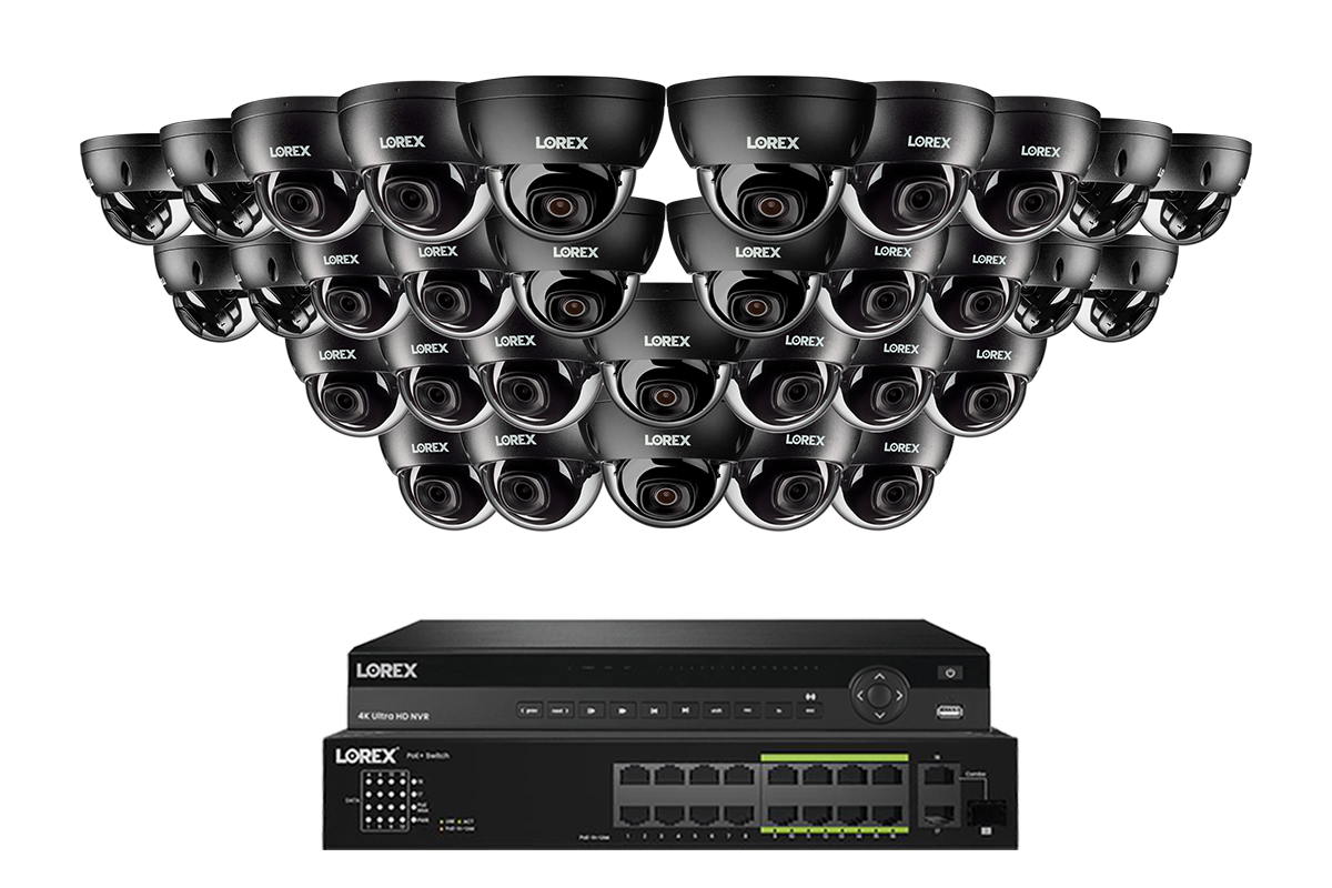 Lorex Pro Series 4K 32 Camera Capable 8TB Wired NVR System with 8MP (4K) A10 IP Dome Cameras - Black 32
