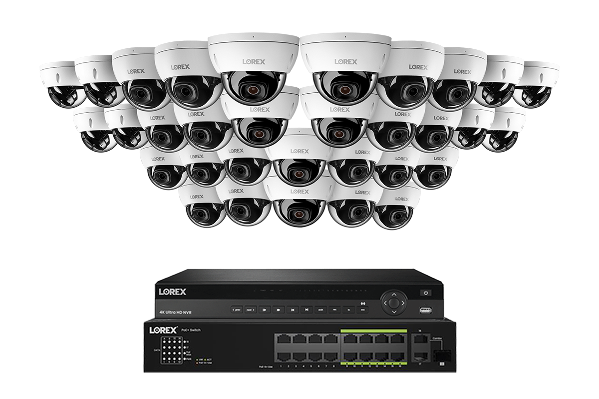 Lorex Pro Series 4K 32 Camera Capable 8TB Wired NVR System with 8MP (4K) A10 IP Dome Cameras - White 32