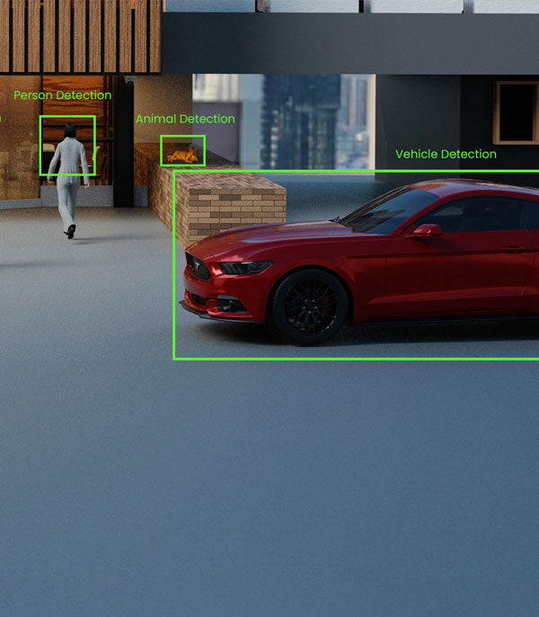Lorex Video Analytics Banner illustrating Face Detection, Person Detection, Animal Detection, and Vehicle Detection
