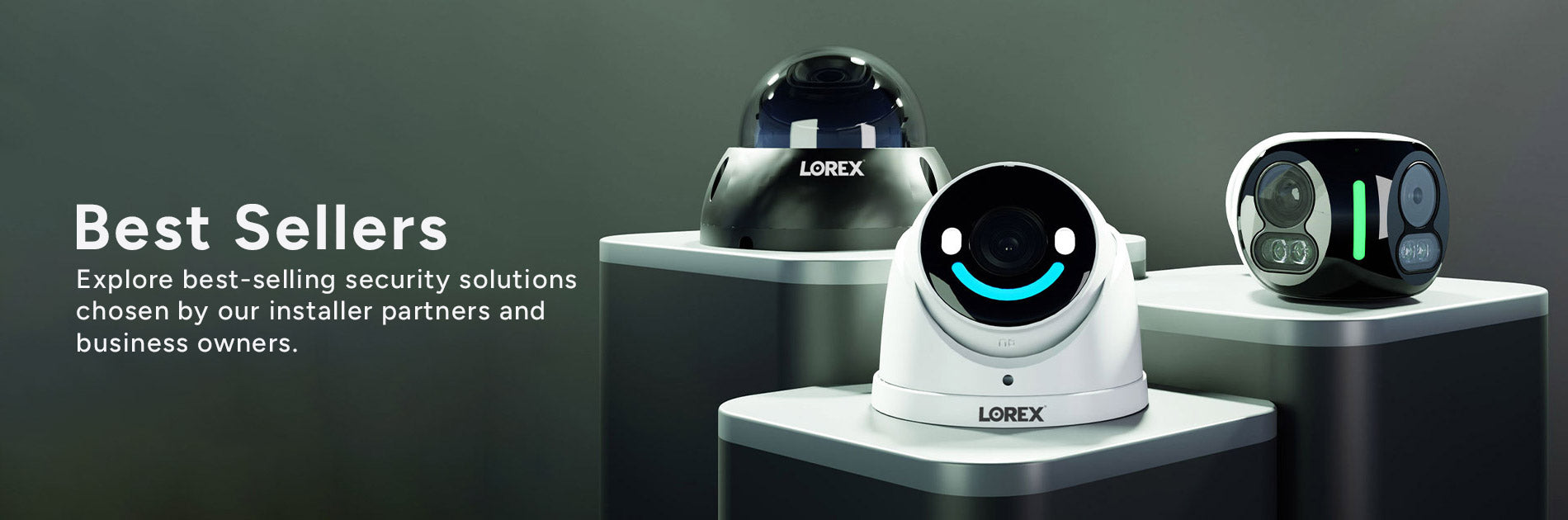 Three Lorex security cameras on a dark background with 'Best Sellers' text.