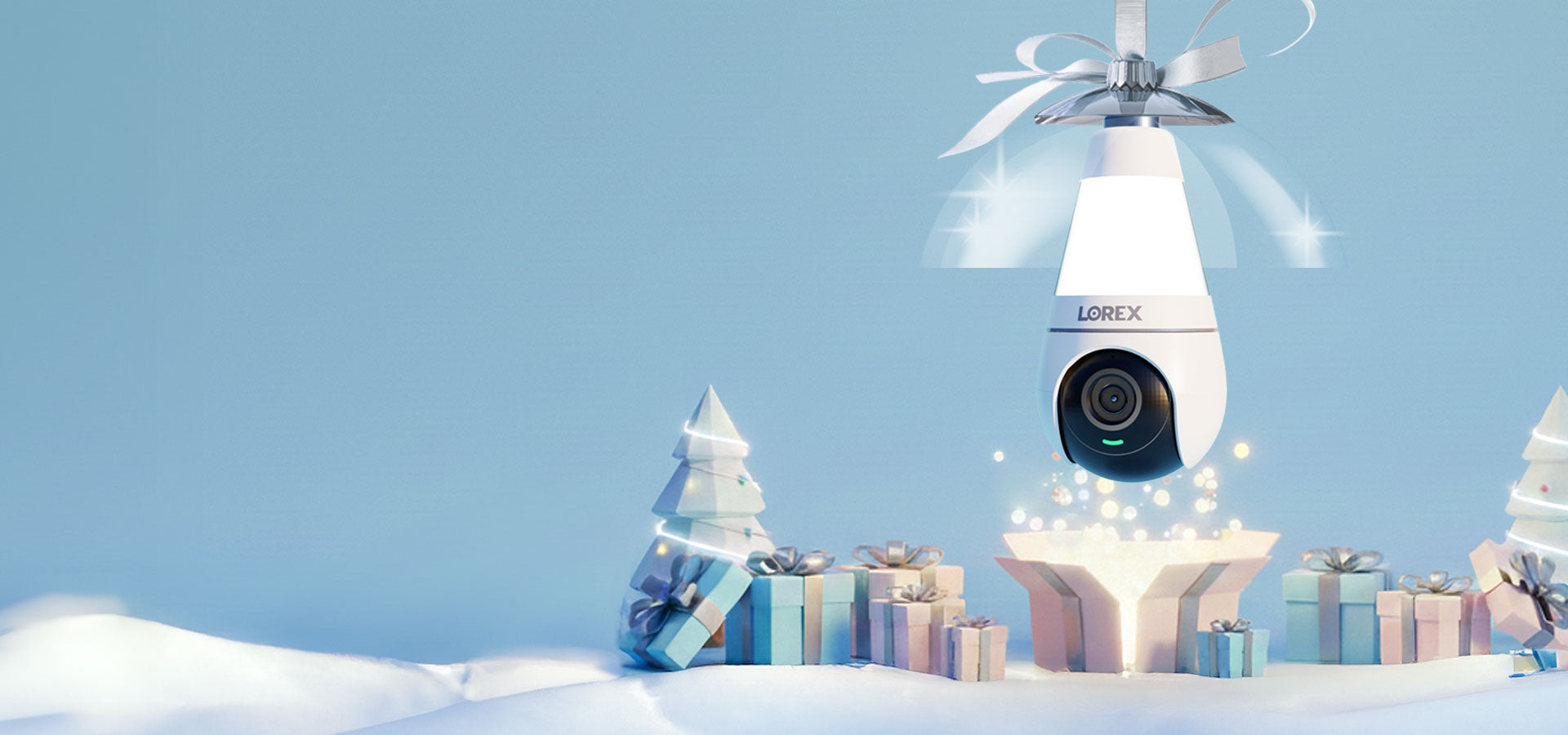 Promotional banner showing a Lorex smart Wi-Fi lightbulb camera offered as a free gift.