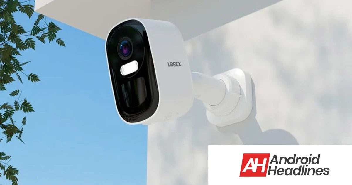 Lorex Connect outdoor Wi-Fi battery security camera mounted on an exterior wall in daylight, featured in Android Headlines’ coverage of flexible DIY home security.