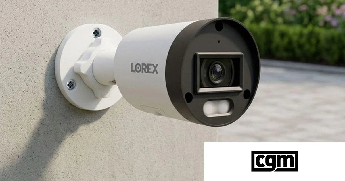 Lorex Connect U Series bullet security camera mounted outdoors, featured in CGMagazine's coverage of professional wired smart home security.
