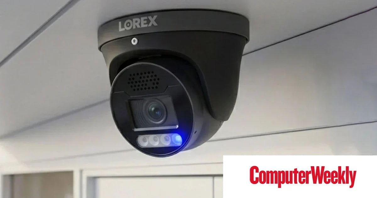 Lorex X Series AI-powered turret security camera installed indoors, featured in Computer Weekly's coverage of intelligent business security.