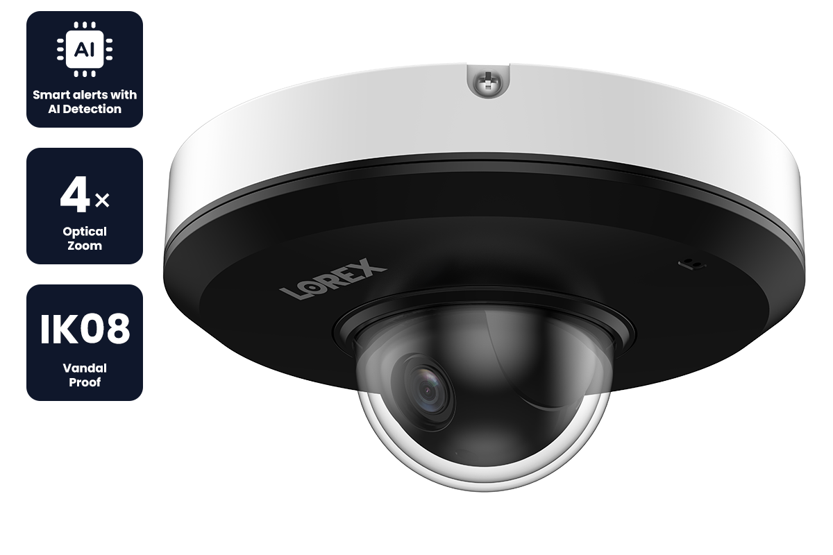 Lorex 2K (4MP) IP Wired Mini PTZ Security Camera with AI Detection and 4x Optical Zoom