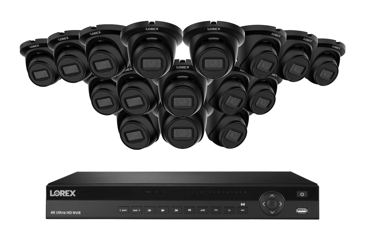 Lorex Fusion Series 4K 16 Camera Capable (Wired or Fusion Wi-Fi) 4TB Wired NVR System with 4MP (2K) A4 IP Turret Cameras - Black 16