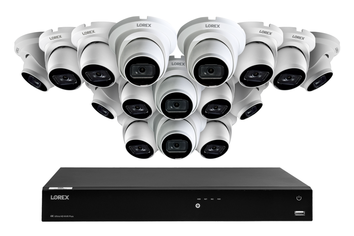 Lorex 4K 16-Camera Capable (Wired + Fusion Wi-Fi) 4TB NVR System with IP Dome Cameras featuring Listen-In Audio - White 16