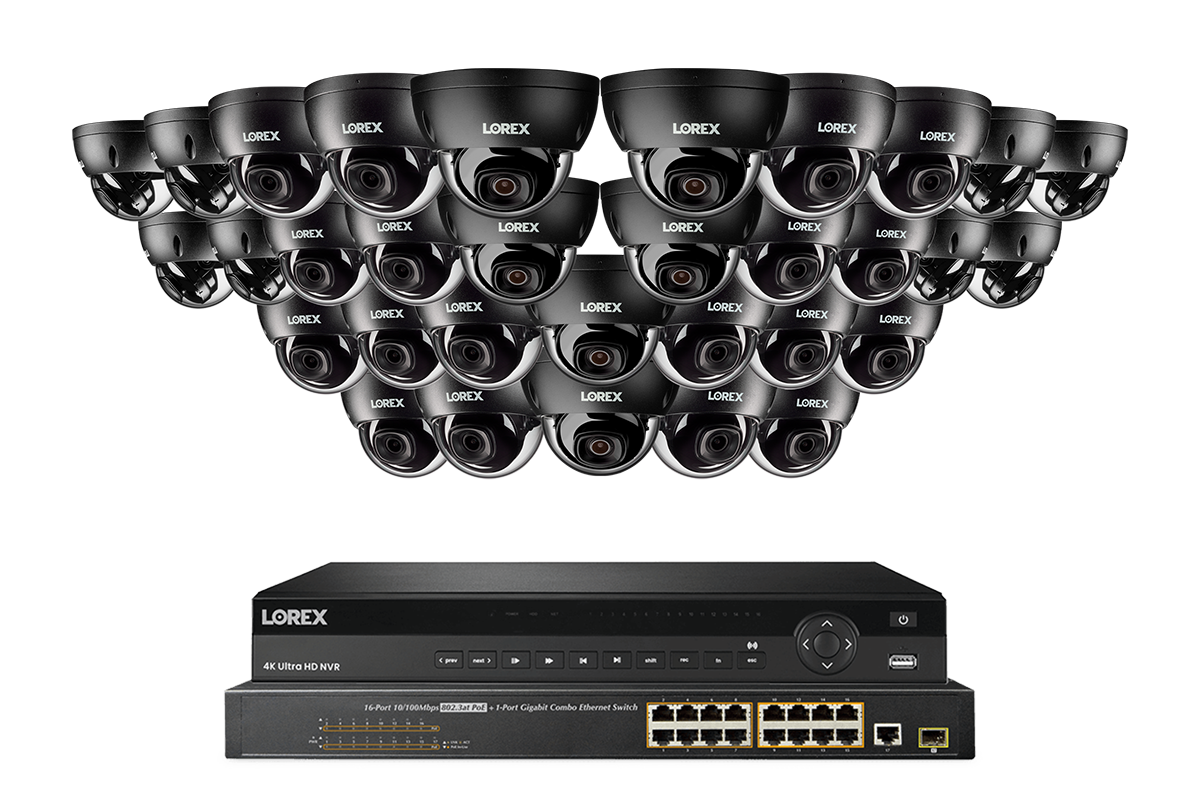 Lorex Pro  Series 4K 32 Camera Capable 8TB Wired NVR System with 8MP (4K) A10 IP Dome Cameras - Black 32