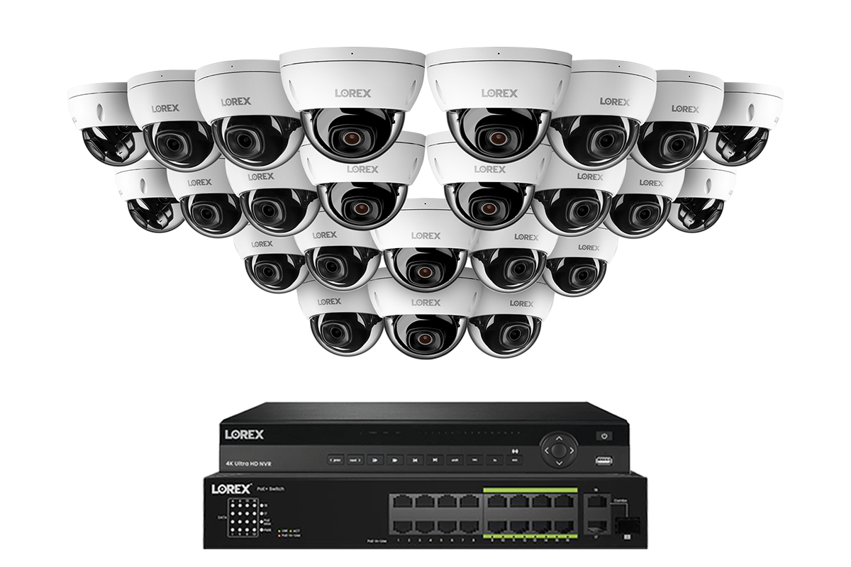 Lorex Pro  Series 4K 32 Camera Capable 8TB Wired NVR System with 8MP (4K) A10 IP Dome Cameras - White 24