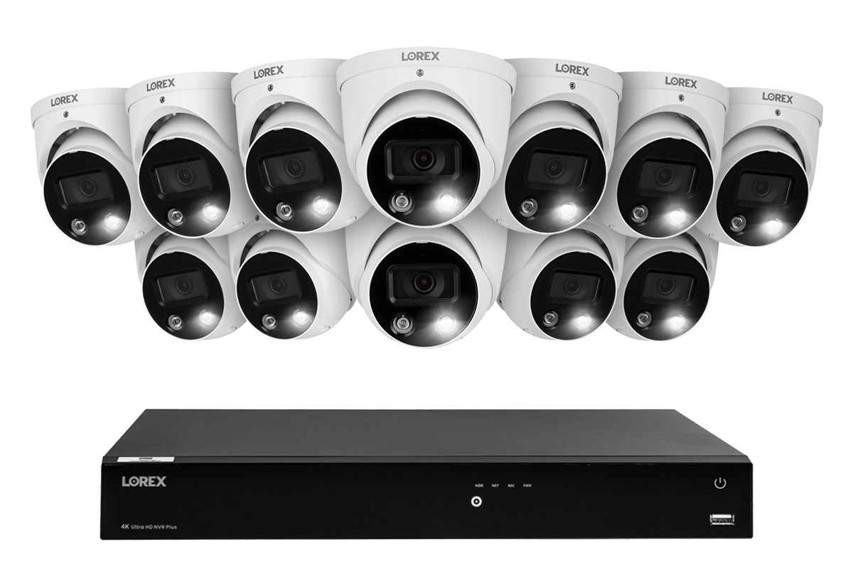 Lorex Fusion 4K (16 Camera Capable) 4TB Wired NVR System with Dome Cameras Featuring Smart Deterrence and Two-Way Talk