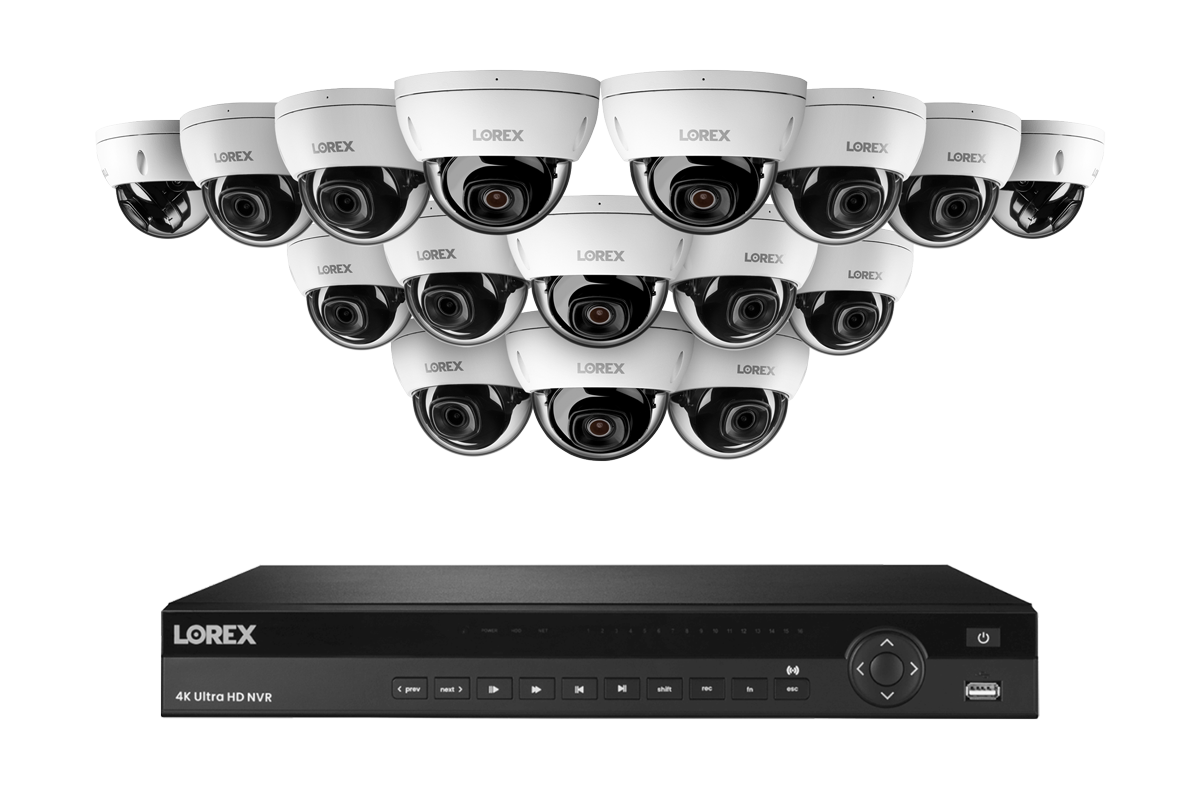 Lorex Fusion Series 4K 16 Camera Capable (Wired or Fusion Wi-Fi) 4TB Wired NVR System with 4MP (2K) A4 IP Dome Cameras - White 16