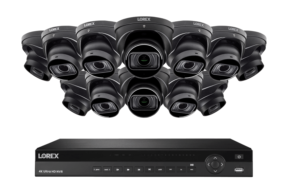 Lorex 4K (16 Camera Capable) 4TB Wired NVR System with Nocturnal 3 Smart IP Turret Cameras with Listen-in Audio and Motorized Varifocal Lenses