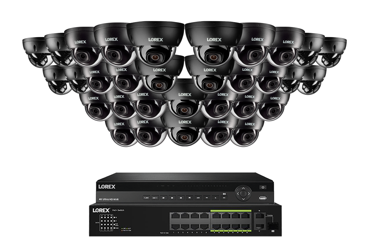 Lorex Pro Series 4K 32 Camera Capable 8TB Wired NVR System with 4MP (2K) A4 IP Dome Cameras - Black 32