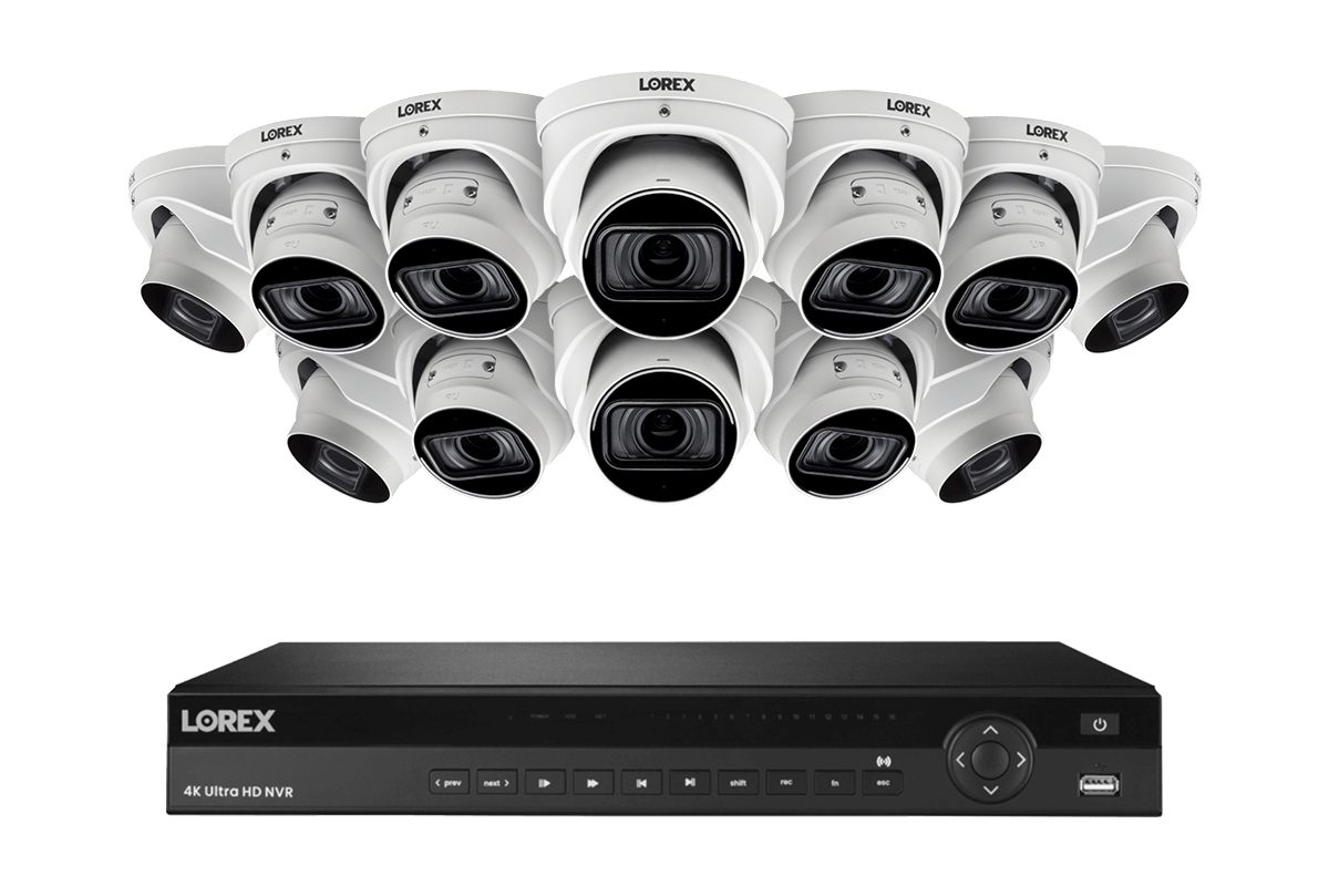 Lorex 4K (16 Camera Capable) 6TB Wired NVR System with Nocturnal 3 Smart IP Turret Cameras with Listen-in Audio and Motorized Varifocal Lenses