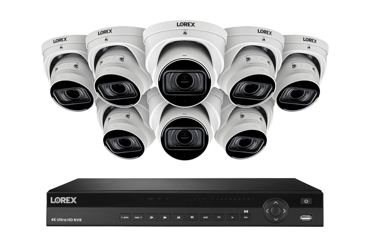 Lorex 4K (16 Camera Capable) 6TB Wired NVR System with Nocturnal 3 Smart IP Turret Cameras with Listen-in Audio and Motorized Varifocal Lenses