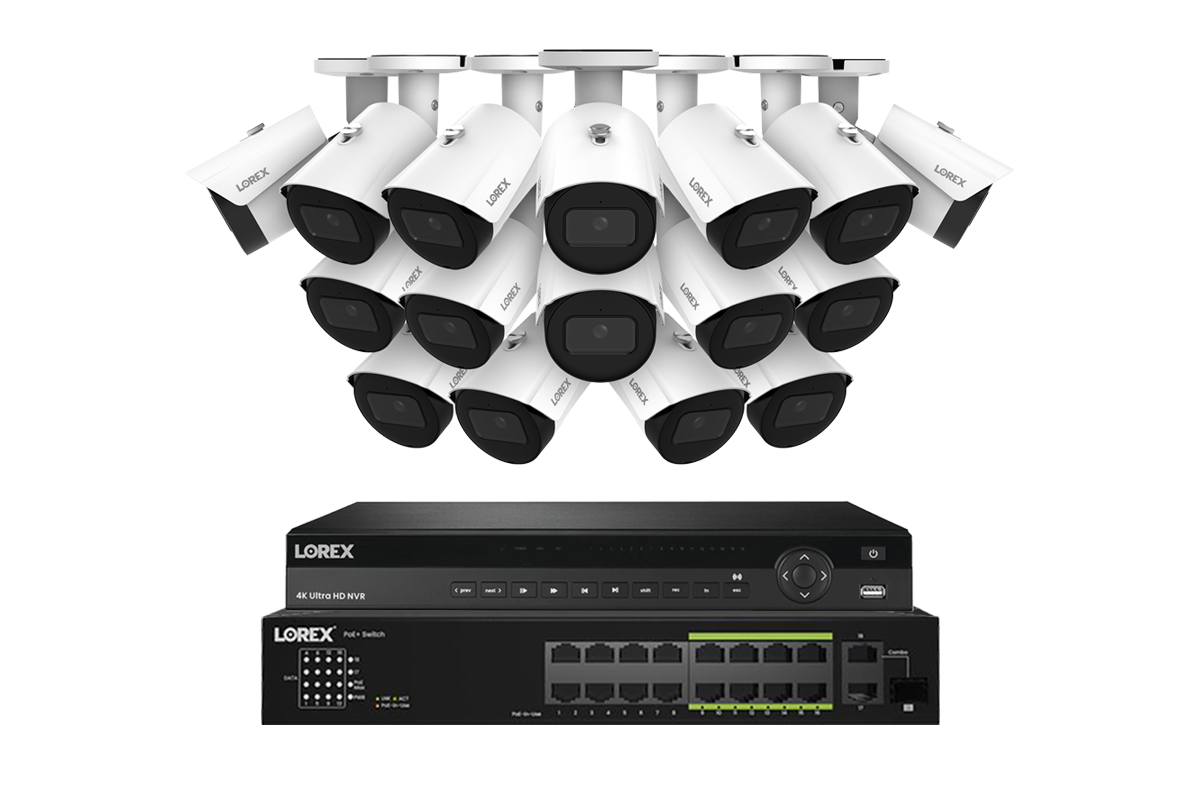 Lorex NVR with A20 (Aurora Series) IP Bullet Cameras - 4K 32-Channel 8TB Wired System - White 16