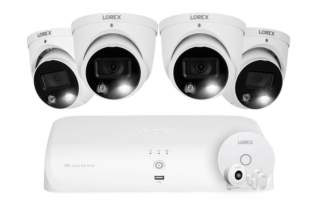 4K 8-channel 2TB Wired NVR System with 4 Smart Deterrence Cameras + Smart Sensor Kit