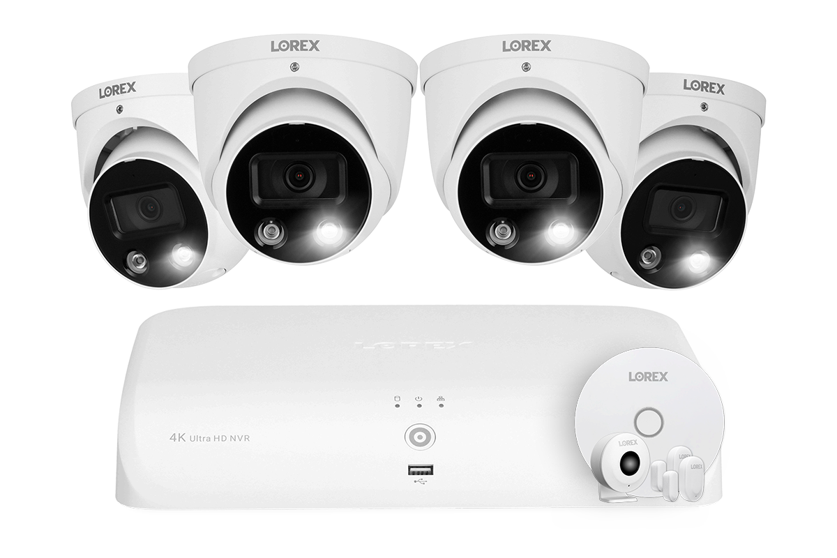 4K 8-channel 2TB Wired NVR System with 4 Smart Deterrence Cameras + Smart Sensor Kit