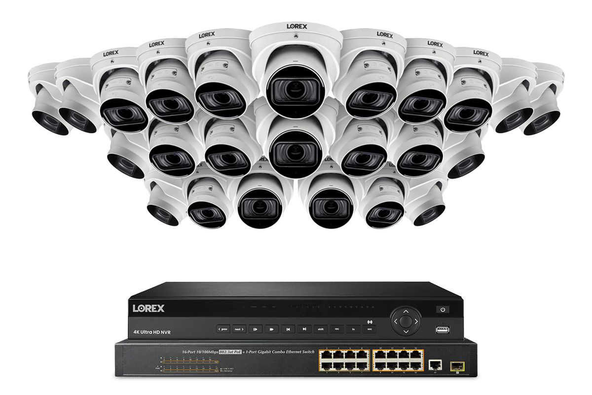 Lorex 4K (32 Camera Capable) 8TB Wired NVR System with Nocturnal 4 Smart IP Dome Cameras Featuring Motorized Varifocal Lens, Listen-In Audio and 30FPS Recording