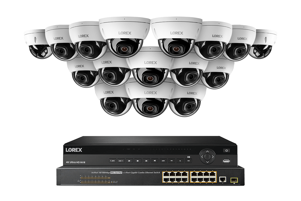 Lorex Pro  Series 4K 32 Camera Capable 8TB Wired NVR System with 8MP (4K) A10 IP Dome Cameras - White 16