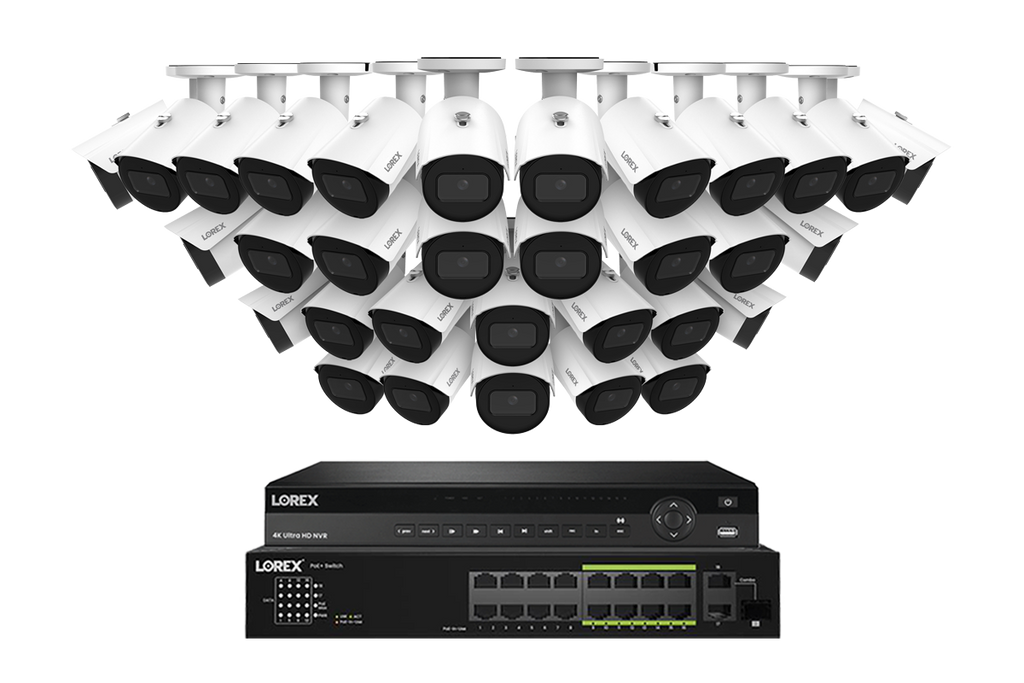 Lorex Pro Series 4K 32 Camera Capable 8TB Wired NVR System with 4MP (2K) A4 IP Bullet Cameras - White 32
