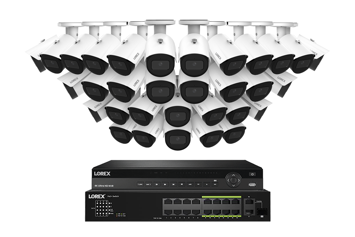 Lorex Pro Series 4K 32 Camera Capable 8TB Wired NVR System with 4MP (2K) A4 IP Bullet Cameras - White 32