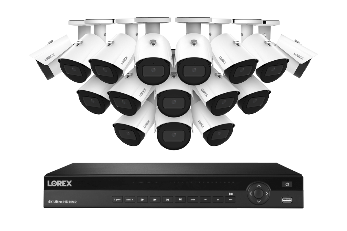 Lorex Fusion Series 4K 16 Camera Capable (Wired or Fusion Wi-Fi) 4TB Wired NVR System with 4MP (2K) A4 IP Bullet Cameras - White 16