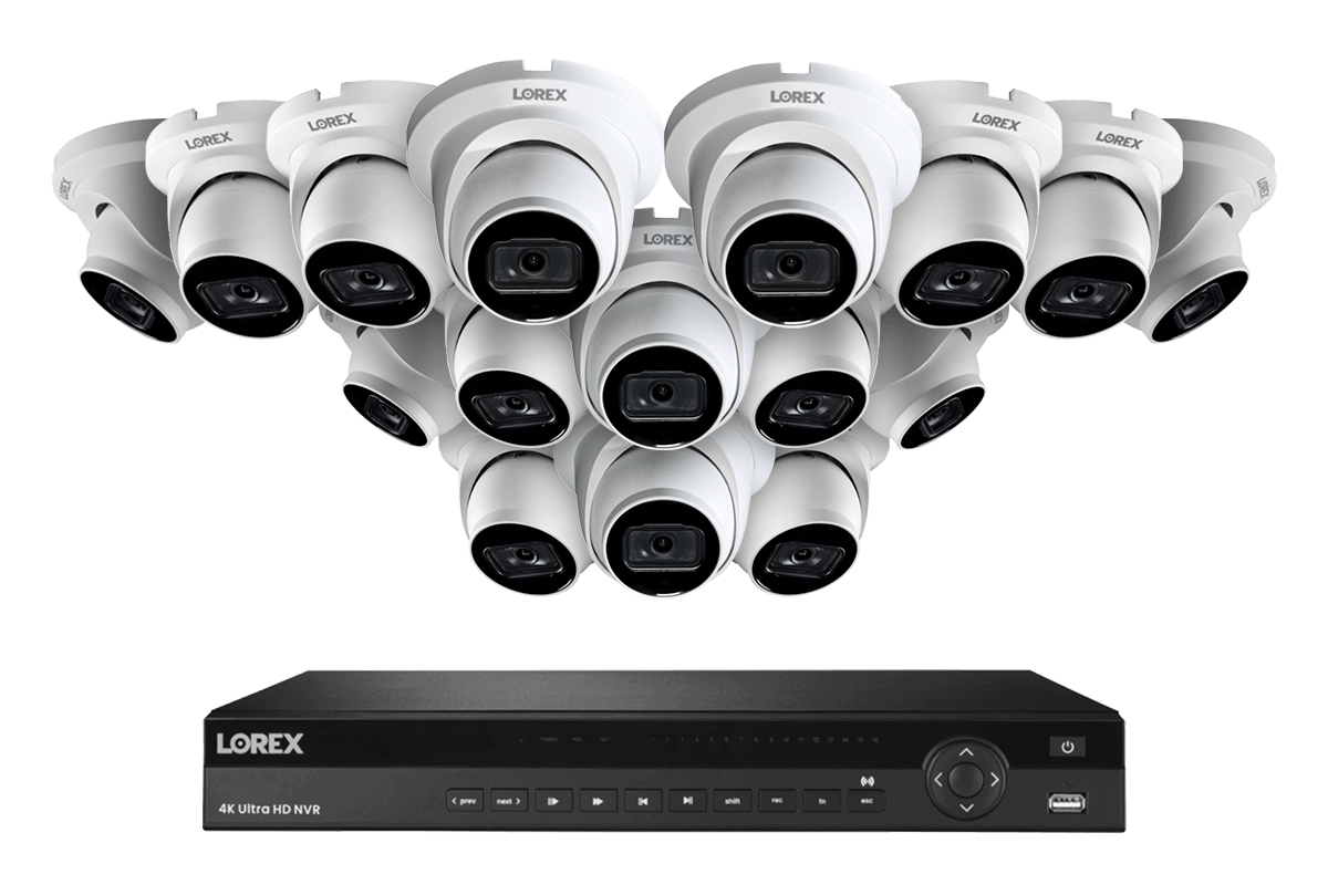 Lorex 4K (16 Camera Capable) 4TB Wired NVR System with Nocturnal 3 Smart IP Dome Cameras with Listen-In Audio and 30FPS - White 16