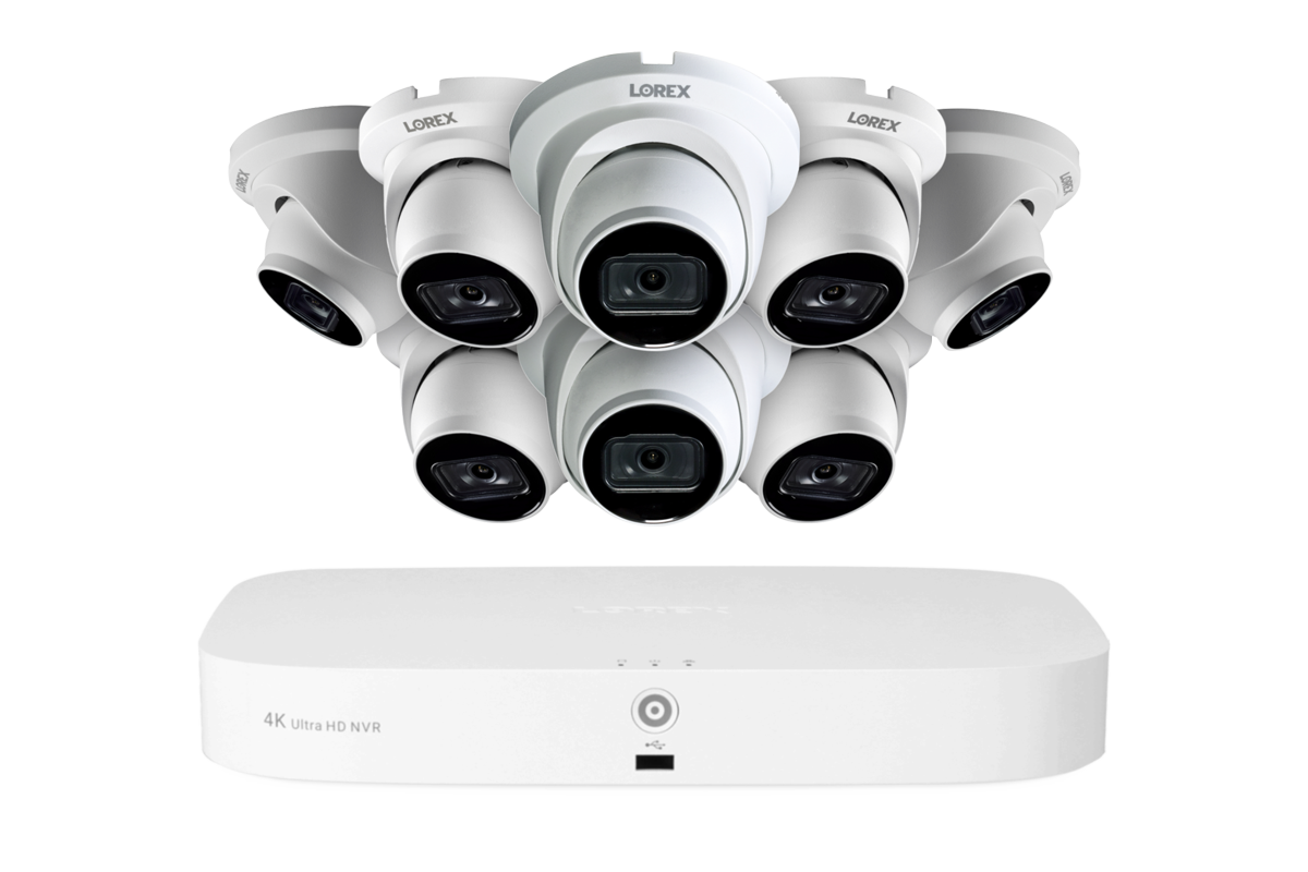 Lorex Fusion 4K 16-Camera Capable (8 Wired + 8 Wi-Fi) 2TB NVR System with IP Dome Cameras featuring Listen-In Audio - White 8