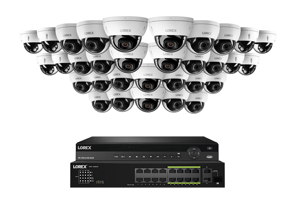 Lorex Pro Series 4K 32 Camera Capable 8TB Wired NVR System with 4MP (2K) A4 IP Dome Cameras - White 32