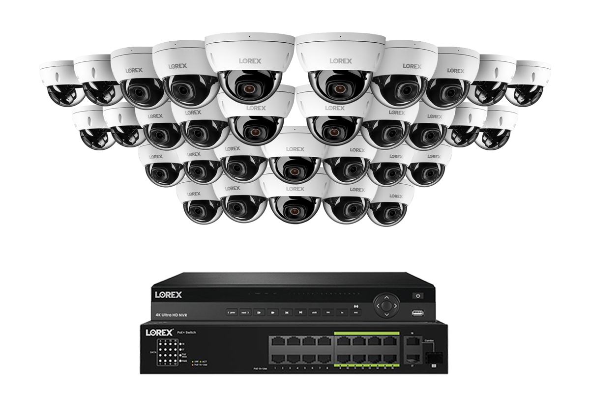 Lorex Pro Series 4K 32 Camera Capable 8TB Wired NVR System with 4MP (2K) A4 IP Dome Cameras - White 32