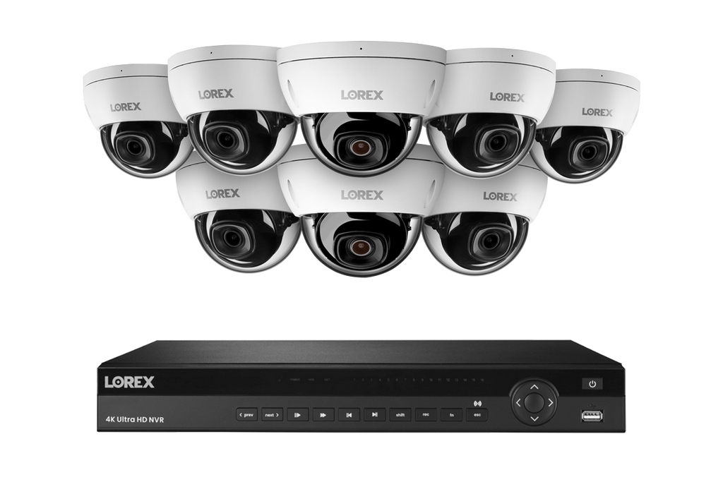 Lorex Fusion 4K 16-Channel (Wired or Wi-Fi) 4TB NVR System with IP Dome Cameras featuring Listen-In Audio and IK10 Vandal Proof Rating