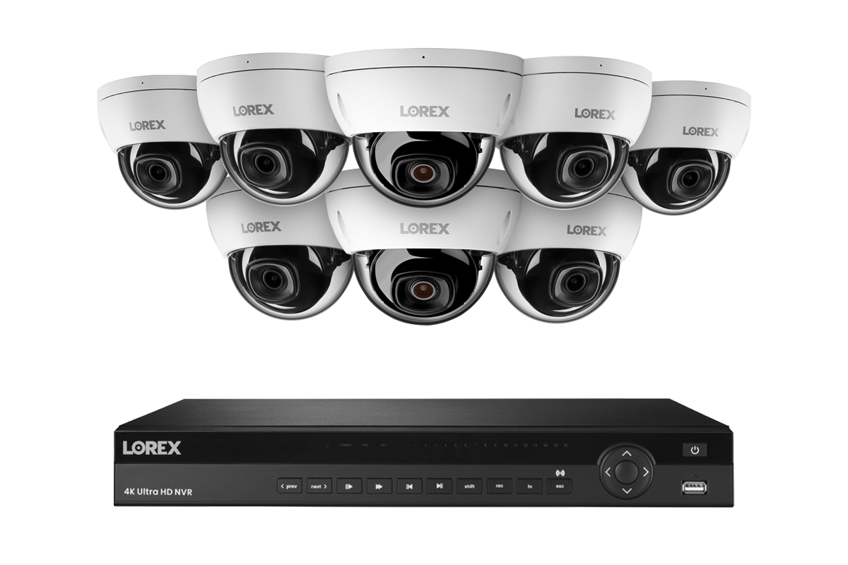 Lorex Fusion 4K 16-Channel (Wired or Wi-Fi) 4TB NVR System with IP Dome Cameras featuring Listen-In Audio and IK10 Vandal Proof Rating
