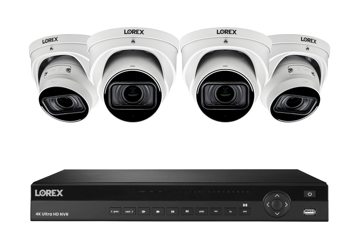 Lorex 4K (16 Camera Capable) 6TB Wired NVR System with Nocturnal 3 Smart IP Turret Cameras with Listen-in Audio and Motorized Varifocal Lenses