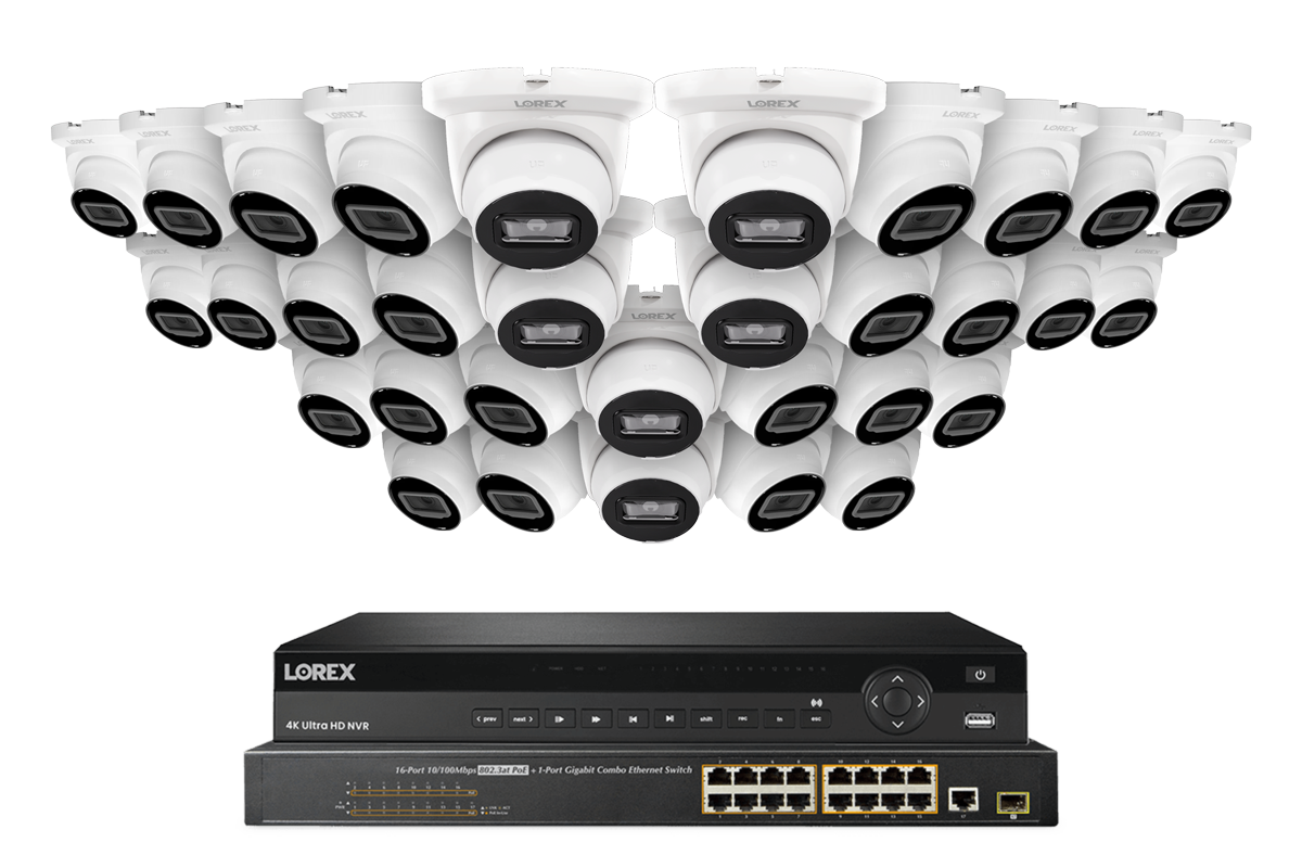 Lorex Pro Series 4K 32 Camera Capable 8TB Wired NVR System with 4MP (2K) A4 IP Turret Cameras - White 32