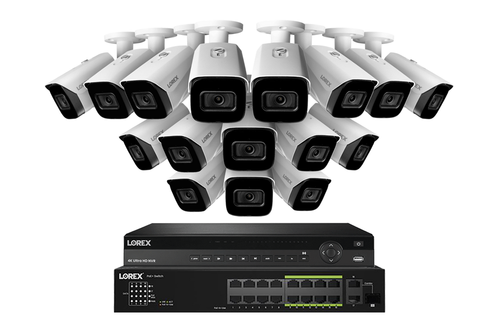 Lorex 4K (32 Camera Capable) 8TB Wired NVR System with Nocturnal 3 Smart IP Bullet Cameras Featuring Listen-In Audio and 30FPS Recording