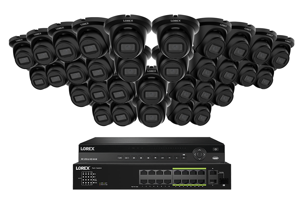 Lorex Pro Series 4K 32 Camera Capable 8TB Wired NVR System with 4MP (2K) A4 IP Turret Cameras - Black 32