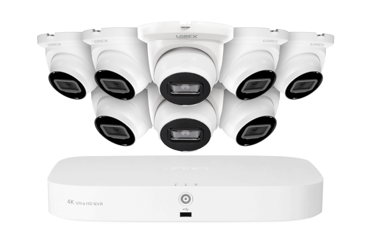 Lorex Fusion Series 4K 16 Camera Capable (8 Wired + 8 Fusion Wi-Fi) 2TB Wired NVR System with 4MP (2K) A4 IP Turret Cameras - White 8