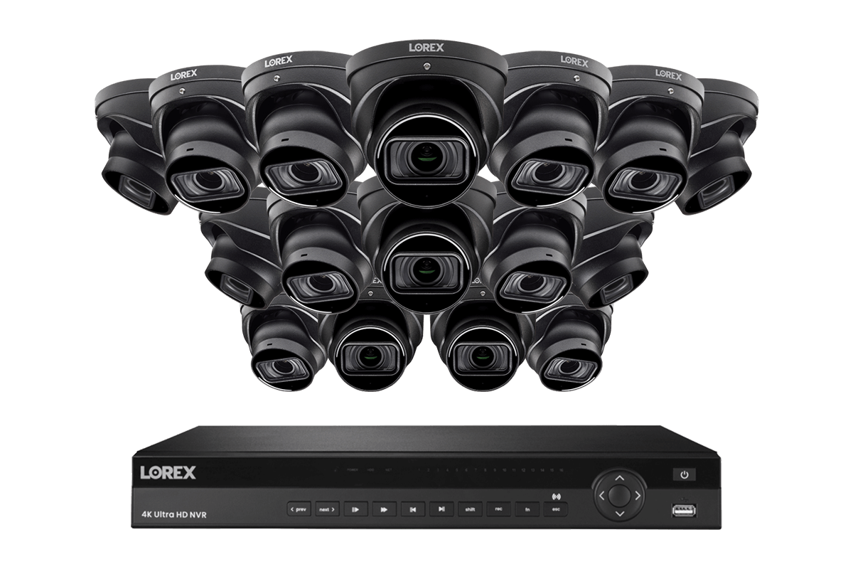 Lorex 4K (16 Camera Capable) 4TB Wired NVR System with Nocturnal 3 Smart IP Dome Cameras with Listen-in Audio and Motorized Varifocal Lenses - Black 16