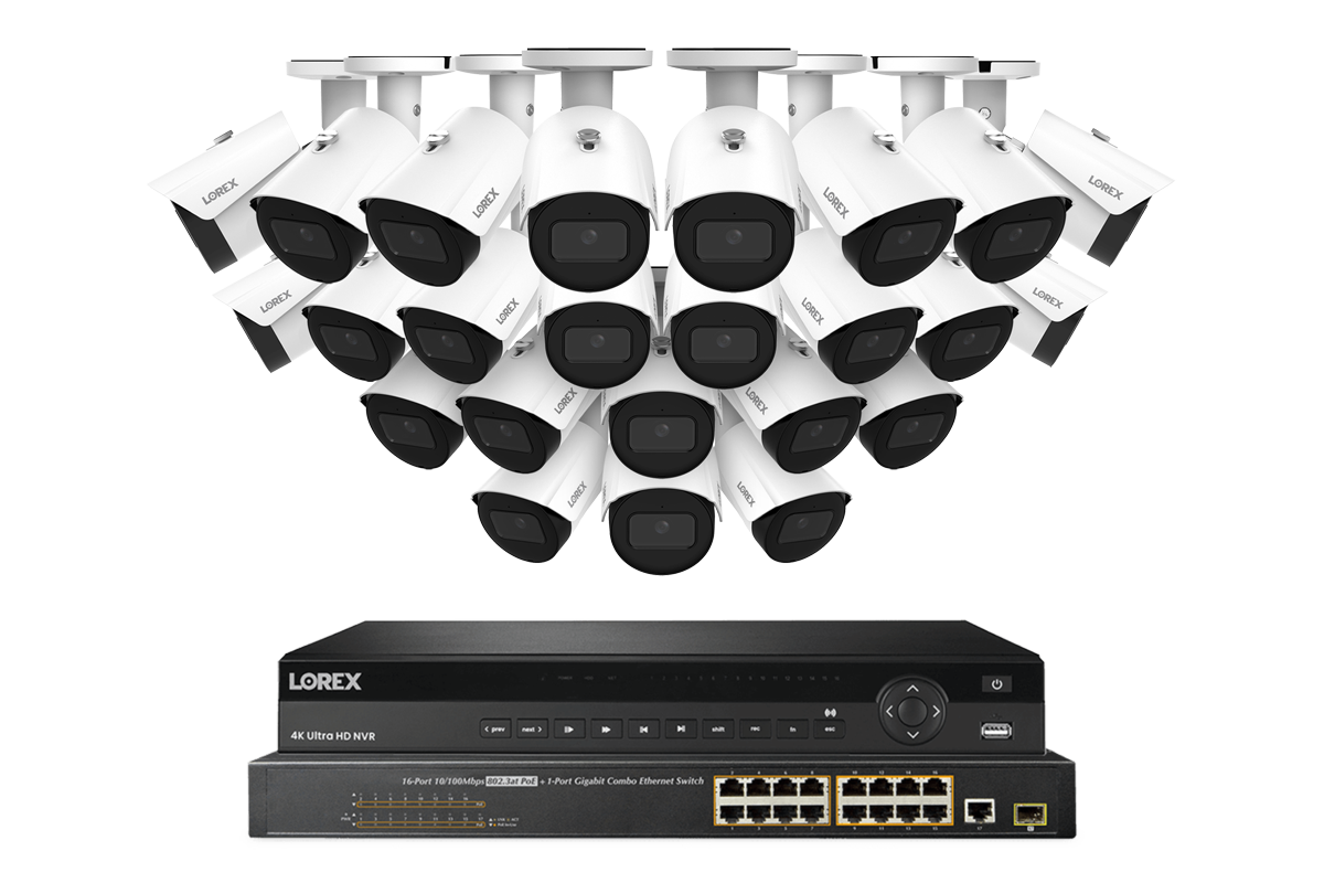 Lorex Pro Series 4K 32 Camera Capable 8TB Wired NVR System with 4MP (2K) A4 IP Bullet Cameras - White 24