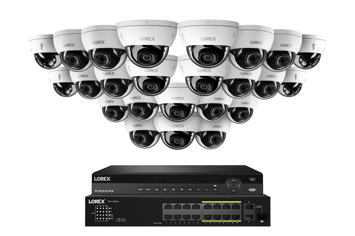 Lorex Pro Series 4K 32 Camera Capable 8TB Wired NVR System with 4MP (2K) A4 IP Dome Cameras - White 24