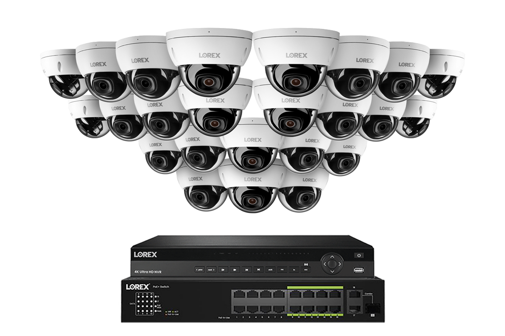 Lorex Pro Series 4K 32 Camera Capable 8TB Wired NVR System with 4MP (2K) A4 IP Dome Cameras - White 24
