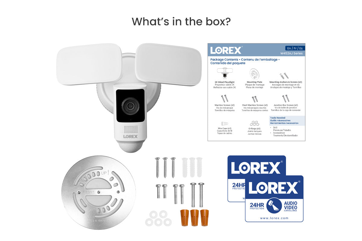 Lorex 2K Wi-Fi Floodlight Camera - Adjustable LEDs, Color Night Vision, Motion Detection, 2-Way Talk, White