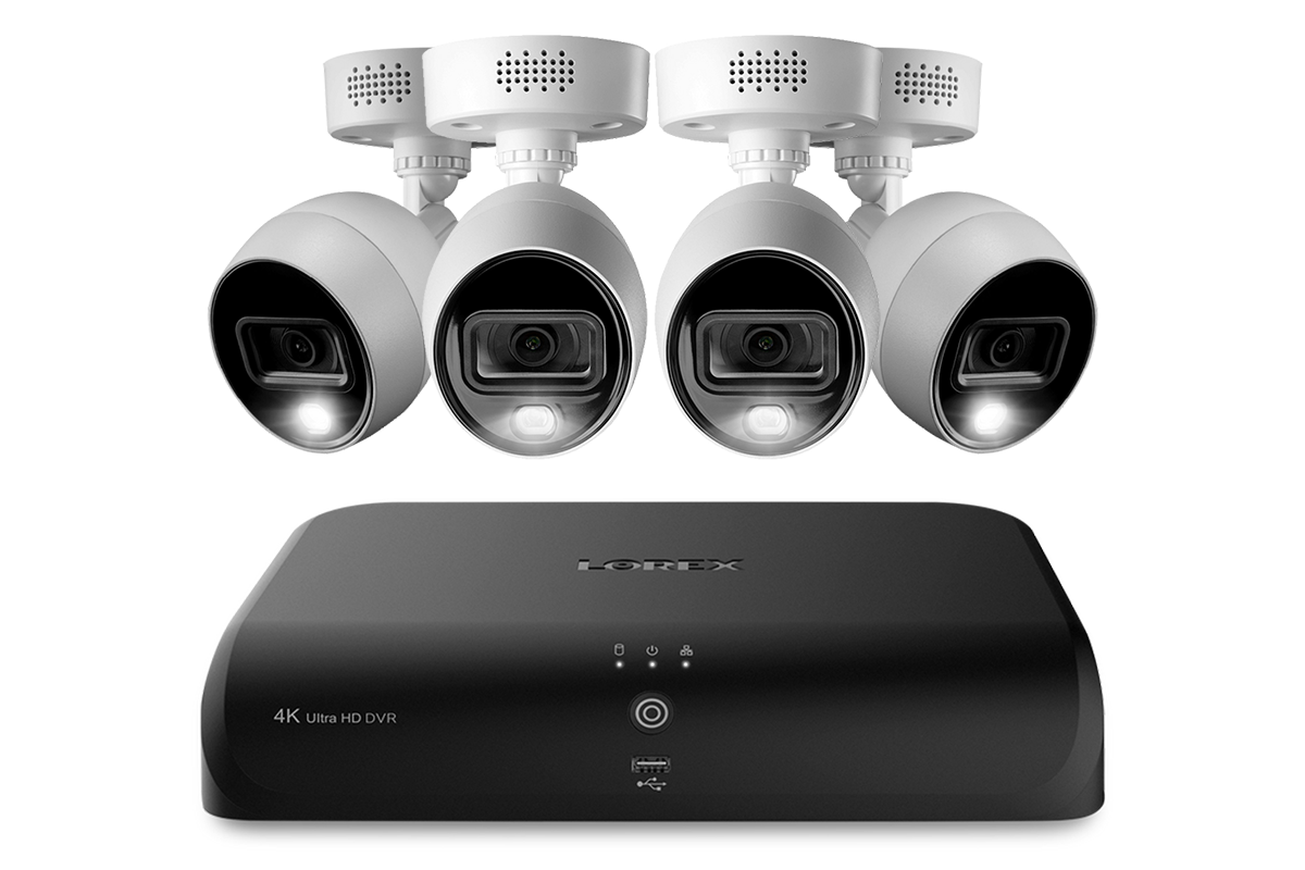 Lorex 4K (8 Camera Capable) 2TB Wired DVR System with 4 Active Deterrence Bullet Cameras