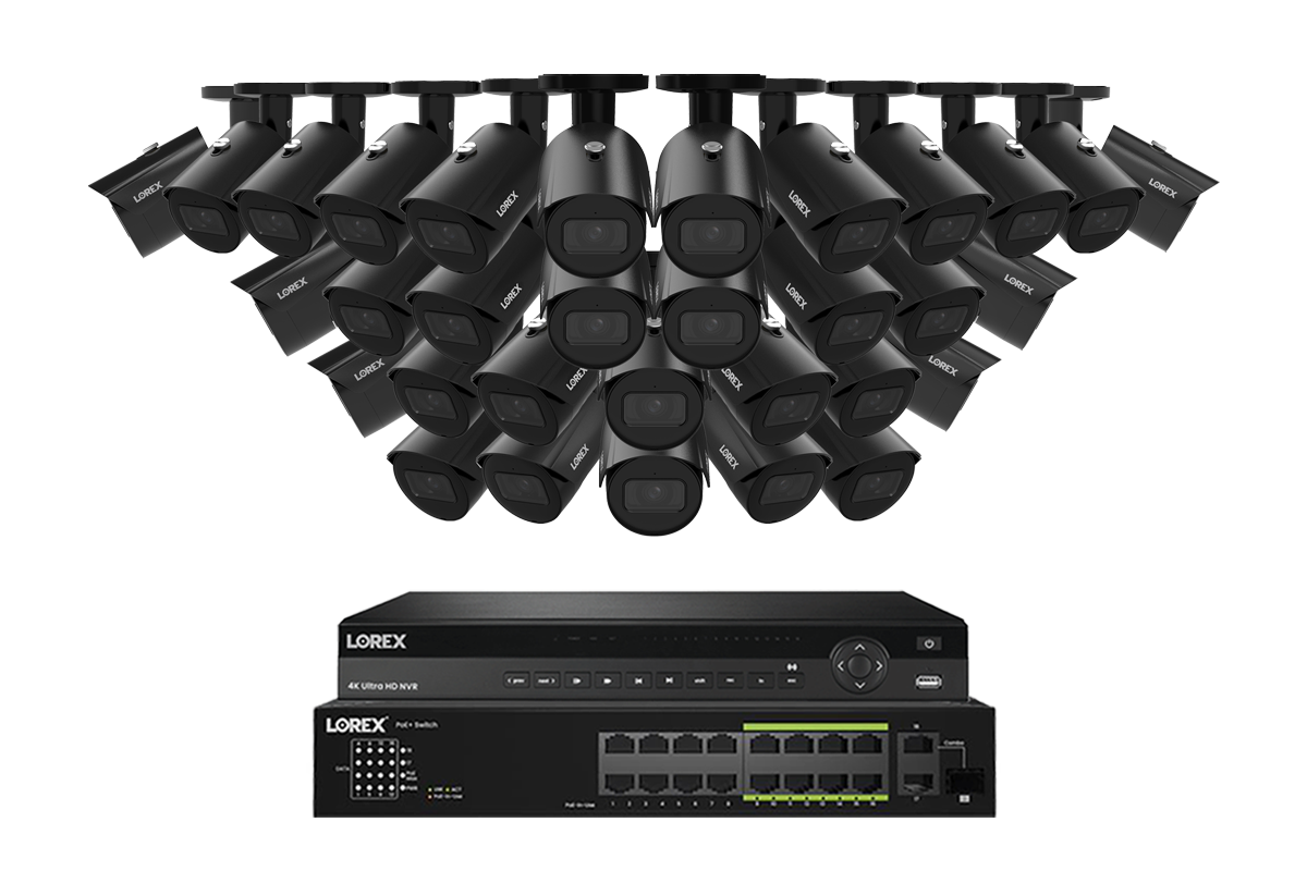 Lorex Pro Series 4K 32 Camera Capable 8TB Wired NVR System with 4MP (2K) A4 IP Bullet Cameras - Black 32