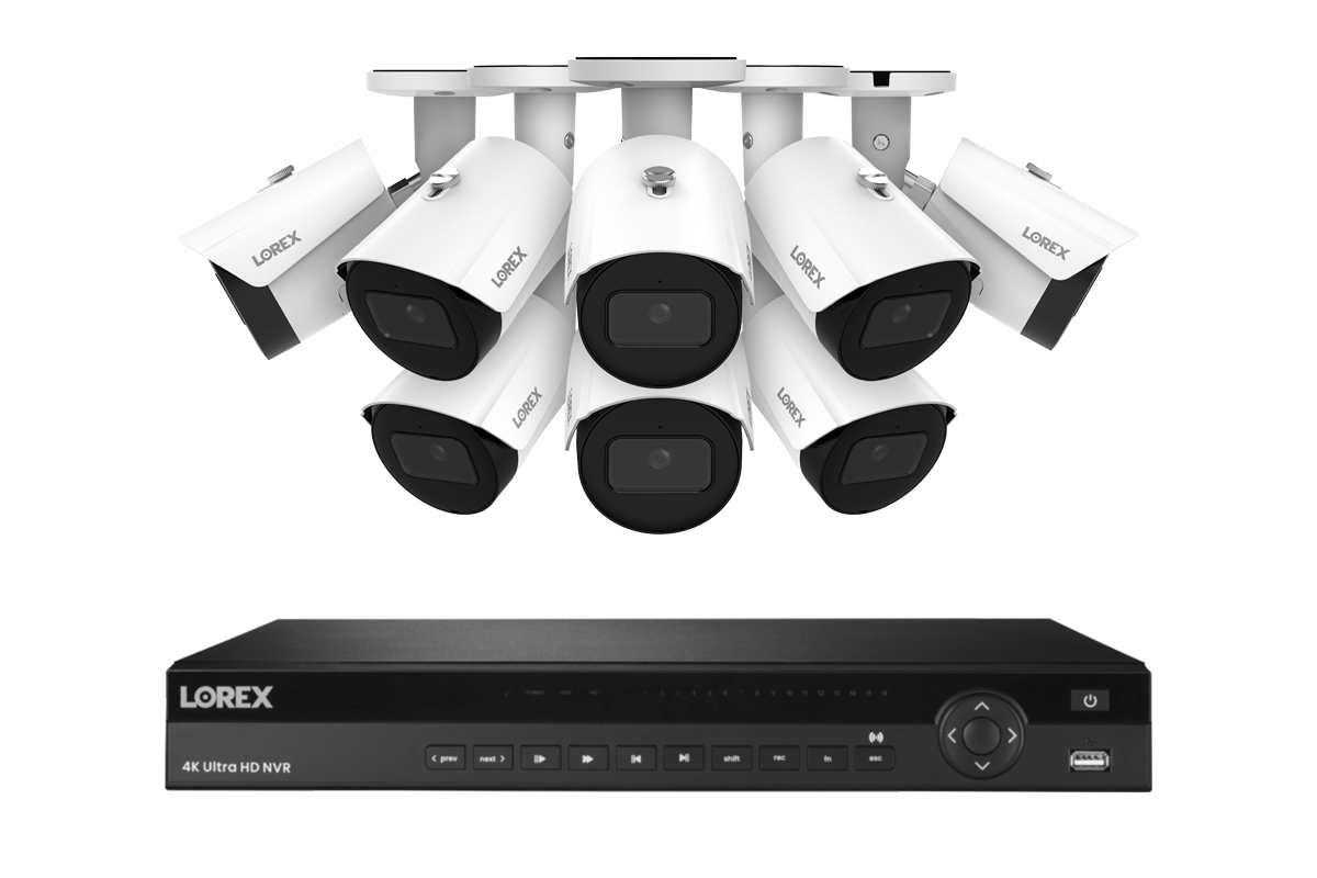 Lorex Fusion Series 4K 16 Camera Capable (Wired or Fusion Wi-Fi) 4TB Wired NVR System with 4MP (2K) A4 IP Bullet Cameras- White 8