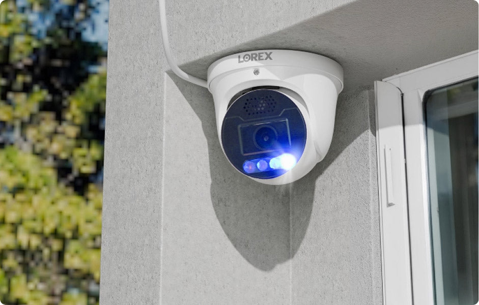 Lorex X Series security camera with active warning lights for visible deterrence.