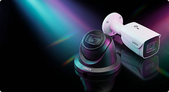Lorex Nocturnal bullet and turret security cameras with advanced low-light imaging, featured in the More Coverage for Less sale for enhanced outdoor and indoor surveillance